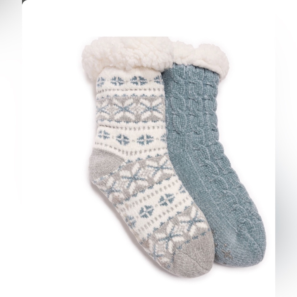 2pairs Muk‎ Luks cozy chenille faux fur non slip mid-calf Cabin Socks size L/XL
